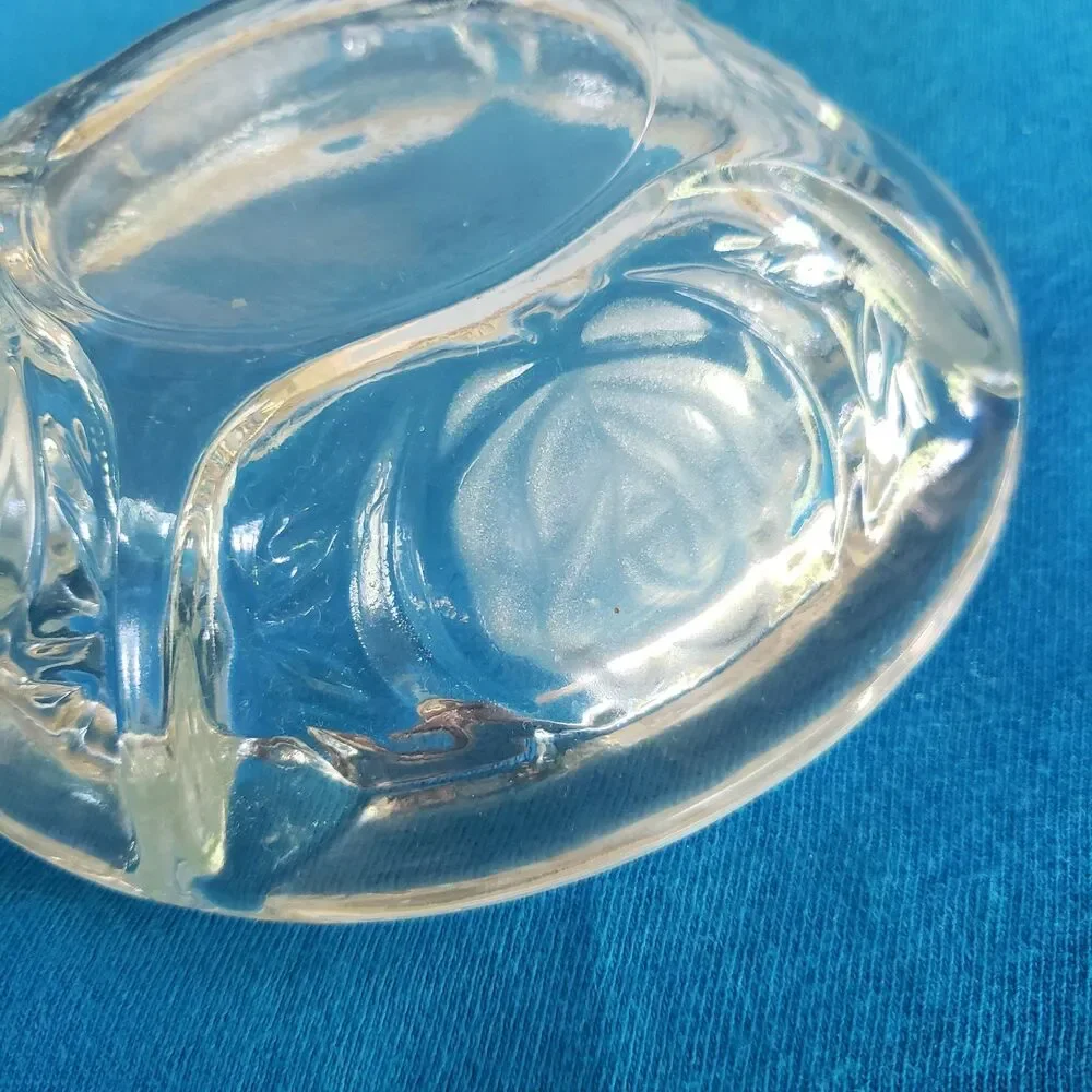 Vintage Clear Glass Frosted Rose Ashtray 4 Rest Pressed Glass Floral Dish 5.5